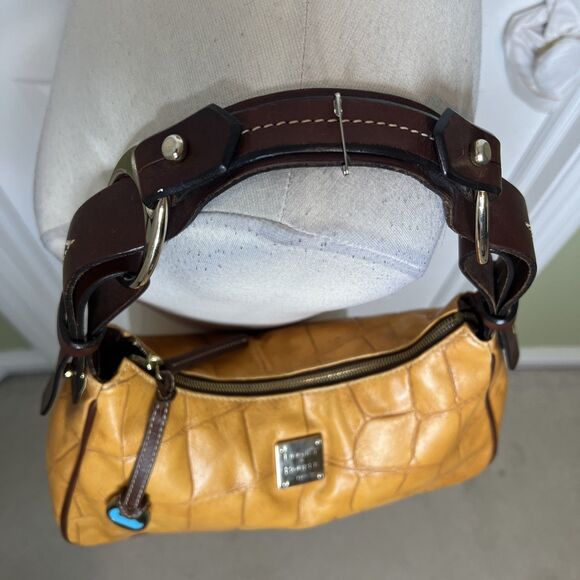 Dooney & Bourke Nile Shoulder Hobo Bag Vintage Yellow Croc Embossed Leather - Picture 2 of 16